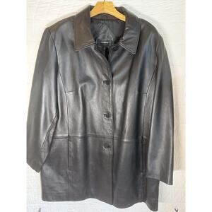 Colebrook black leather jacket button front vintage NWOT 2X women lined pockets
